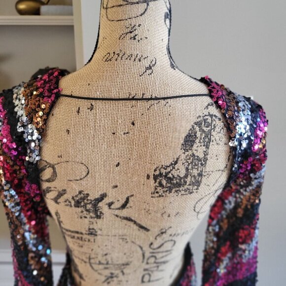 B. Darlin Sequin  Long Sleeve Backless Dress Junior  Size L - Picture 5 of 9